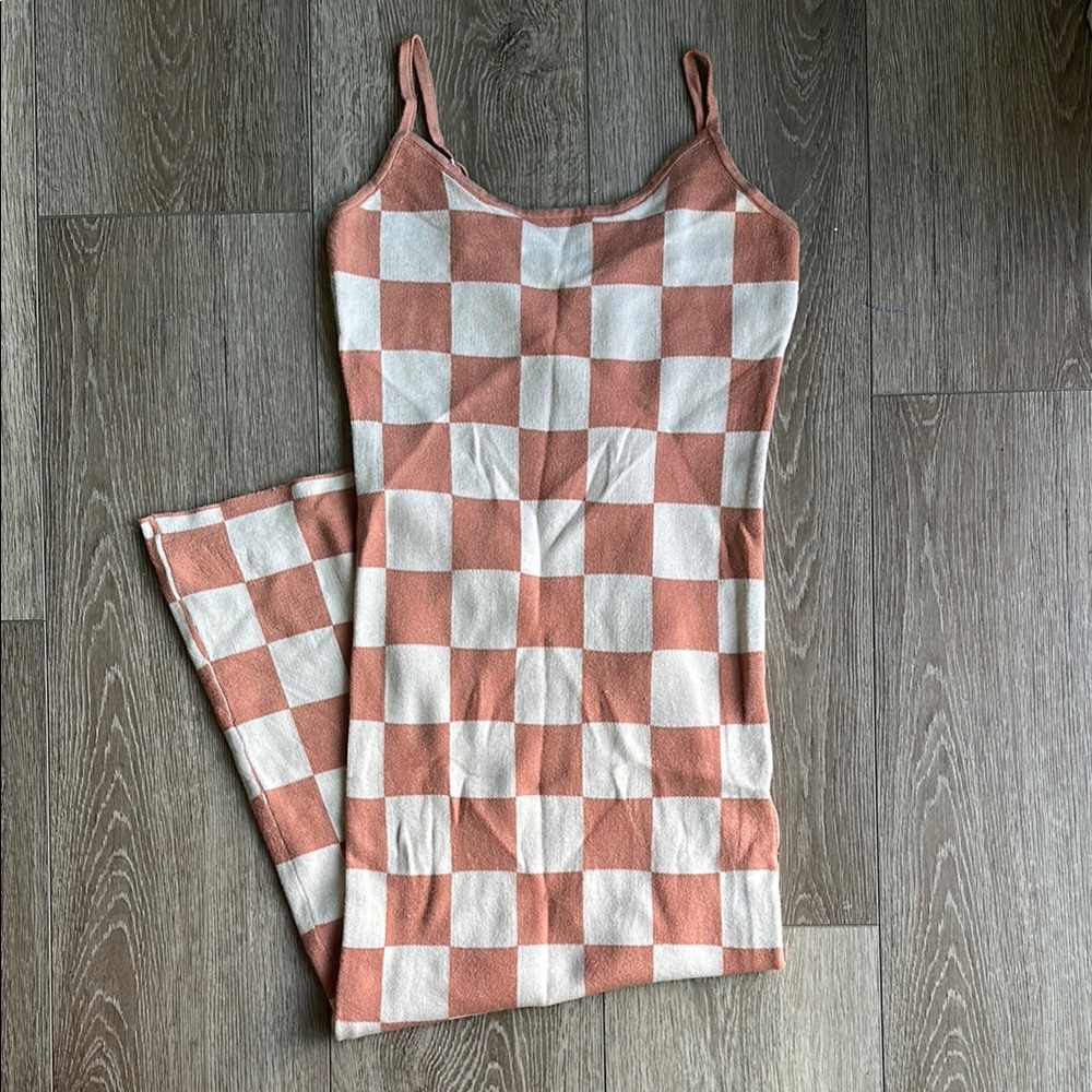 Checkered Sleeveless Dress in Pink and White